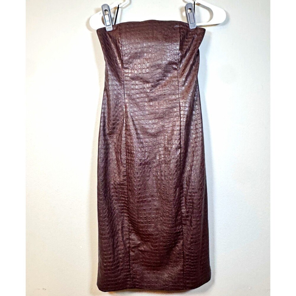 Women's 7 For All Mankind Brown Faux Leather Animal Print Strapless Sheath XS